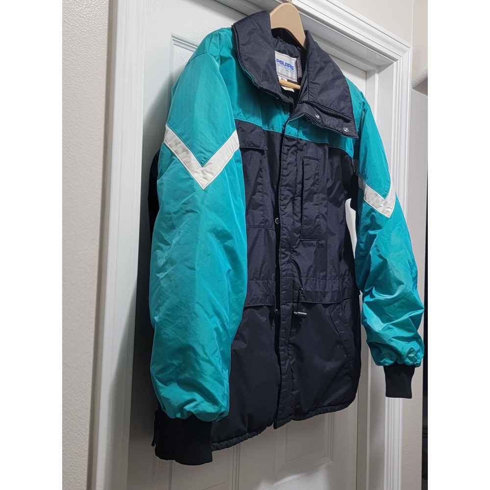 VTG 80s Polaris Insulated Teal Blue Nylon Snowmobile Jacket USA Men's XL READ - Picture 2 of 15